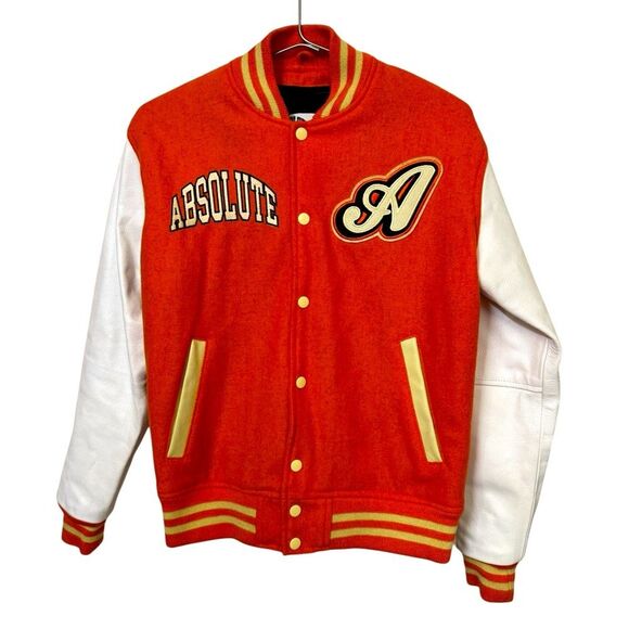 Absolute Streetwear Men’s S Orange & White Varsity Letterman Jacket MINT - Picture 1 of 8